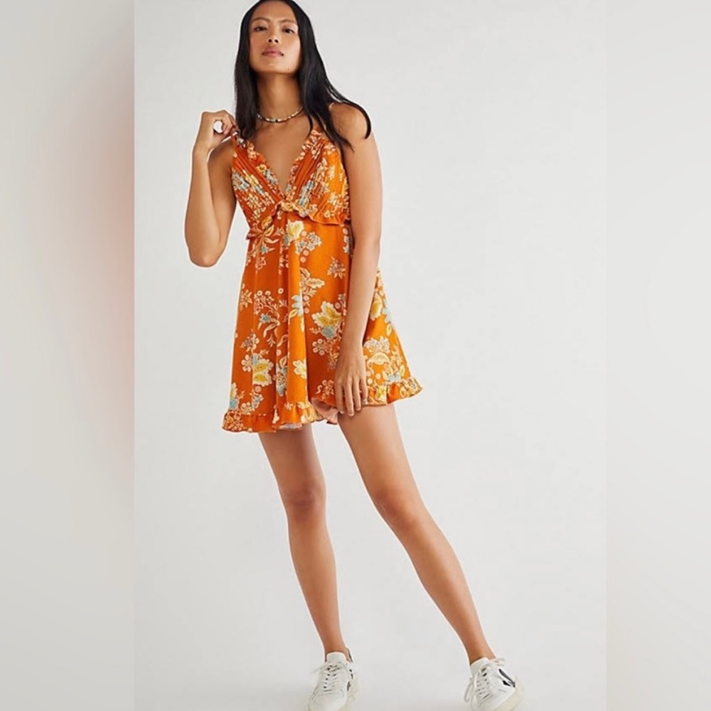 NWOT Free People Orange Floral Corduroy Dress
